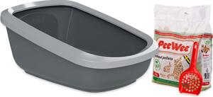 Lettiera per gatti PeeWee EcoGranda XXL aperta + 3 kg di lettiera