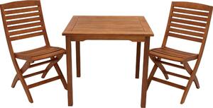 TPFGarden SET DA GIARDINO Gosport - Set da 3 pezzi (2 sedie pieghevoli, 1 tavolo quadrato 75x75 cm), in legno di eucalipto oliato. LxPxA: 75x189x93 cm