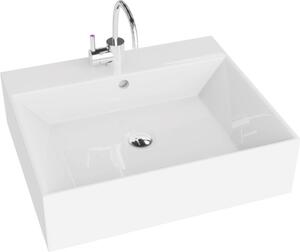 LAVITA Lavabo da appoggio Vista | Lavabo da appoggio rettangolare | Lavabo con troppopieno e foro per rubinetto | In porcellana di alta qualità | Lavabo | 51x43x14,5 cm | Bianco lucido