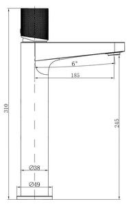 Miscelatore per lavabo modello 8314 - Ottone - Bocca alta - Ideale per lavabi da appoggio, colore: cromo