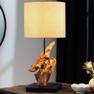 Lampada da tavolo "HYPNOTIC" di riess-ambiente, realizzata in legno di teak naturale, con paralume in lino, altezza 60 cm, attacco E27