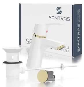 Miscelatore per lavabo SANTRAS® Magis in bianco (RAL 9003)/ottone pregiato (Degussa 247) con scarico a scomparsa