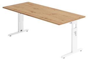 Bümö Scrivania Serie-O - Decorazione: rovere nodoso, dimensioni: 180 x 80 cm, struttura: bianco
