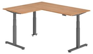 Scrivania angolare bümö regolabile elettricamente in altezza, forma a L - Struttura: grafite, decorazione: noce, dimensioni: scrivania angolare 180 x 160 cm