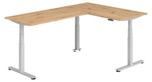 Scrivania angolare bümö regolabile elettricamente in altezza, forma a L - Struttura: argento, decorazione: rovere nodoso, dimensioni: scrivania angolare 160 x 240 cm