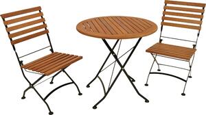 TPFGarden SET DA GIARDINO Bad Belzig - 3 pezzi (2 sedie, 1 tavolo rotondo da 75 cm), struttura in acciaio piatto nero, doghe in legno di eucalipto, ®