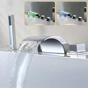 Fontana a LED per piscina e rubinetto per bordo vasca - Miscelatore a cascata per vasca da bagno - Montaggio a incasso con 5 fori - Acciaio inossidabile - Corpo valvola in ottone