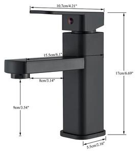 Miscelatore per lavabo – Miscelatore monocomando – Acqua calda e fredda – Bocchetta a cascata – Montaggio a foro singolo – Nero