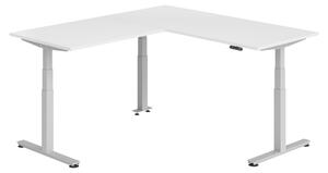 Scrivania angolare bümö regolabile elettricamente in altezza, forma a L - Finitura: bianco, struttura: argento, dimensioni: scrivania angolare 180 x 200 cm