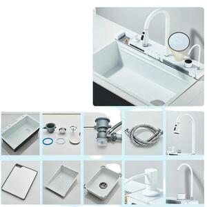 Lavello da cucina, rubinetto integrato, design rettangolare, bianco