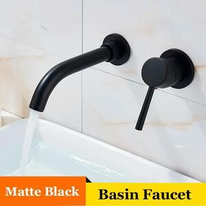 Miscelatore per lavabo da bagno - Montaggio a parete - Rubinetto con installazione a incasso - Bocchetta a cascata da 70 cm - Girevole a 360° - Miscelatore monocomando per acqua calda/fredda - Finitura nera opaca