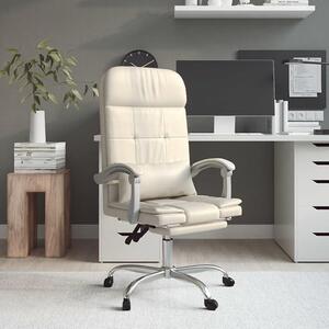 Sedia da ufficio con funzione massaggio, rivestita in ecopelle color crema. Sedia girevole adatta per l'ufficio domestico e lo studio, con altezza regolabile, design ergonomico, dotata di braccioli, poggiatesta, supporto lombare e poggiapiedi