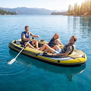 Costway Kayak gonfiabile per 3 persone set gommone da pesca con pagaia doppia, Kayak con 2 cuscini per schienale per le zone costiere dei laghi 305 x 136 x 42 cm