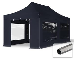 TOOLPORT 3x6m gazebo pieghevole con laterali (finestre panoramiche), PREMIUM acciaio, nero