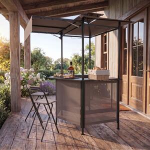 Costway Gazebo da esterno resistente per barbecue con tavolo da bar, Gazebo 4 ripiani in metallo 2 sgabelli pieghevoli per barbecue da cortile Marrone