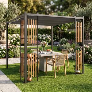 Costway Gazebo da giardino con 4 paraventi 2 ripiani copertura avvolgibile struttura metallica, Gazebo da esterno con 8 picchetti per mercatini fiere e campeggio