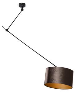 Lampada a sospensione nera con paralume in velluto marrone 35 cm - Blitz