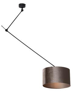 Lampada a Sospensione Nera con Paralume in Velluto Tortora 35cm - Blitz