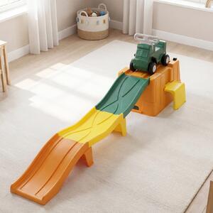 Costway Macchina cavalcabile con scivolo auto per bambini con scivolo e vano portaoggetti con rotelle, Macchina cavalcabile per interno ed esterno Caffè