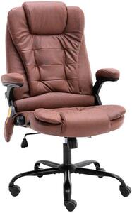 Sedia da ufficio con funzione massaggio, rivestita in ecopelle color marrone chiaro, sedia girevole ergonomica, regolabile in altezza, con braccioli e schienale, ideale per l'ufficio domestico o lo studio, dotata di meccanismo basculante