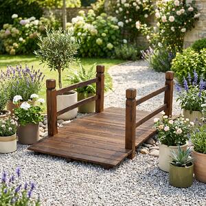 Costway Ponte da giardino in abete carbonizzato con ringhiere, Ponticello decorativo per cortile e fattoria con portata 500 kg 125 x 68 x 47 cm