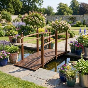 Costway Ponte da giardino in abete carbonizzato con ringhiere, Ponticello decorativo per cortile e fattoria con portata 500 kg 230 x 73 x 108 cm