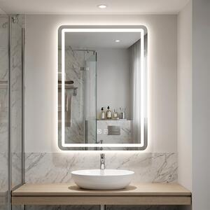 Costway Specchio da parete per bagno con luce led a 3 colori dimmerabili vetro infrangibile, Specchio da trucco illuminato funzione memoria