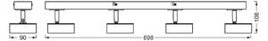 OSRAM Faretto da soffitto LED PLUTO, bianco, 4 faretto in metallo 3.000 K PLUTO, Bianco / Opale, Soggiorno / Sala da pranzo, Metallo