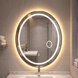 Costway Specchio bagno con luci led luminosità e colore regolabili vetro anti-schegge, Specchio da parete retroilluminato ovale 50x60 cm