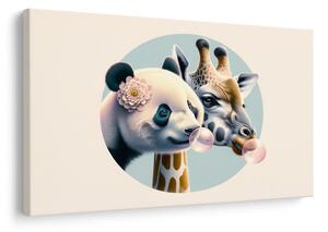 Quadro su tela – Panda e giraffa con bolla di gomma