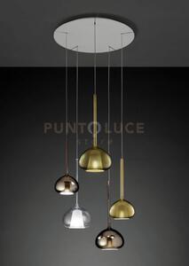 Beba lampadario a sospensione tondo 5 luci vetri bronzo, oro, trasp