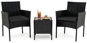 Set di mobili da giardino KOMFOTTEU, set di mobili da balcone in rattan con cuscini removibili, set lounge con 2 poltrone e tavolo, gruppo sedute per giardino, terrazza, balcone, cortile (nero)