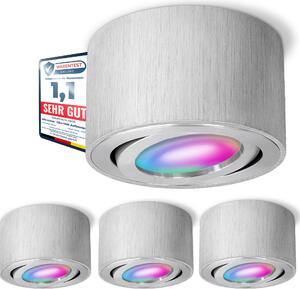 SSC-LUXon 4x CELI-1A faretto da superficie piatto orientabile spazzolato con illuminazione LED Smart RGB CCT - controllo spot WLAN tramite app e voce