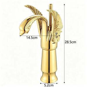 Miscelatore per lavabo a forma di cigno - Rubinetto alto per lavabi da appoggio - Miscelatore monocomando - Acqua calda/fredda - Installazione monoblocco - Corpo in ottone - Finitura dorata