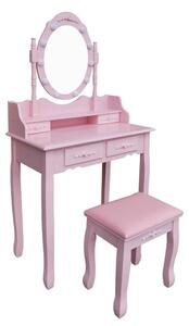 Toeletta Rosa RUSTIKA con specchio, sgabello, illuminazione a LED e cassetti