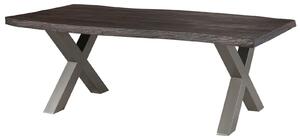 MASSIVMOEBEL24 | FREEFORM 5 tavolo da pranzo in legno di mango - verniciato grigio / gambe in ferro X argento matt 220x100