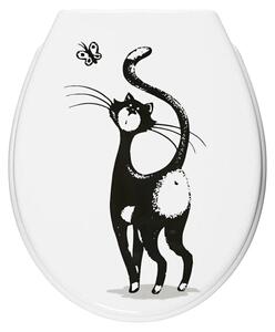 Schläfer 4647130 | Copriwater Universale chiusura rallentata Tavoletta con Disegno Gatto, Coprivaso, Sedile Wc in Termoindurente Cortina con Motivo, Forma Ovale, Cerniere Regolabili in Metallo