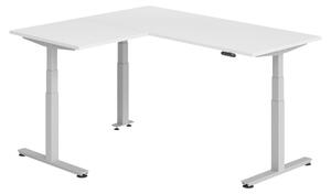 Scrivania angolare bümö regolabile elettricamente in altezza, forma a L - Finitura: bianco, struttura: argento, dimensioni: scrivania angolare 180 x 160 cm