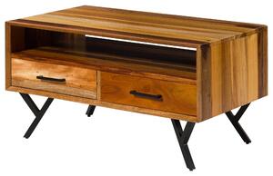 MASSIVMOEBEL24 | Tavolino da salotto in legno di legno riciclato 100x60x51 laccato naturale AVIGNON #115