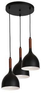 Lampada a sospensione nera con elementi in legno a 3 paralumi Noak wood 3xE27 15W Luminex