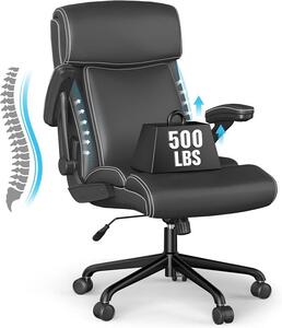 Poltrona da ufficio ergonomica per persone alte e di corporatura robusta, sedia da ufficio per computer, schienale alto, in pelle, poltrona da ufficio con braccioli reclinabili e altezza regolabile (nera)