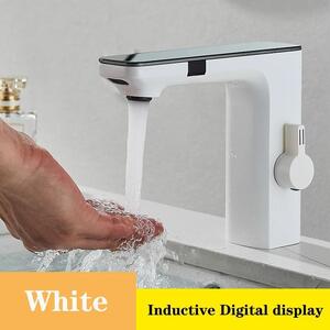 Miscelatore per lavabo senza contatto - Rubinetto con sensore - Display digitale - Controllo a infrarossi automatico - Miscelatore termostatico per acqua calda e fredda - Installazione monoblocco - Alimentazione a batteria - Bianco