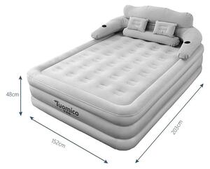 Materasso gonfiabile per campeggio - Letto matrimoniale gonfiabile, dimensioni 203x152x48 cm - Con schienale - Per 2 persone - Superficie in PVC floccato - Altezza 48 cm - Colore grigio