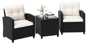 Set da giardino in rattan KOMFOTTEU, composto da 3 pezzi, ideale per terrazzi, balconi e piscine (bianco). Include un set di mobili da esterno con tavolo in vetro temperato e 2 poltrone