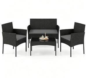 Set da giardino KOMFOTTEU, composto da 4 pezzi: un tavolino in vetro, 2 sedie e una panca. Set di sedute da esterno in rattan con struttura in metallo, dotato di cuscini imbottiti. Ideale per terrazzi, balconi, giardini e piscine