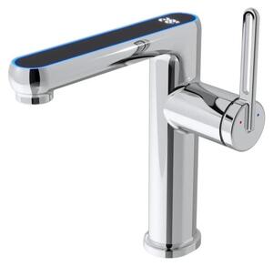 Miscelatore monocomando per lavabo con LED – Rubinetto per bagno – Con indicatore di temperatura – 2 tipi di getto – Acqua calda e fredda – Monocomando – Montaggio a foro singolo – Tubo da 60 cm – Cromato