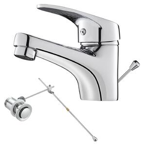 Miscelatore monocomando per lavabo, con alzata regolabile, scarico a tirante, cromato, design compatto
