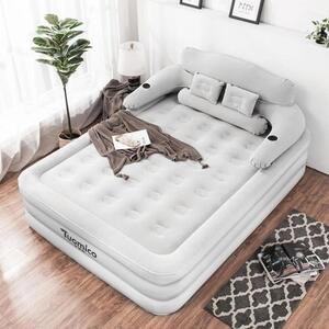 Letto gonfiabile matrimoniale - Materasso ad aria per 2 persone - Ideale per campeggio e uso domestico - 48 cm di altezza extra - Superficie morbida e rivestita, delicata sulla pelle - Grigio chiaro
