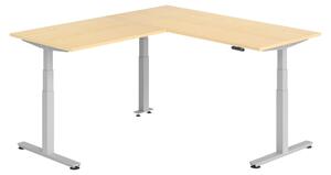 Scrivania angolare bümö regolabile elettricamente in altezza, forma a L - Finitura: acero, struttura: argento, dimensioni: scrivania angolare 180 x 200 cm