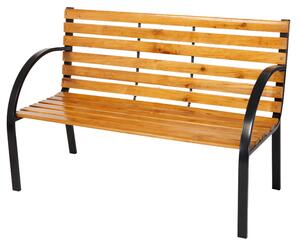 Panca da giardino, panca per parco, realizzata in legno massello e metallo con rivestimento in polvere, colore naturale chiaro, dimensioni 122 x 60 x 80 cm